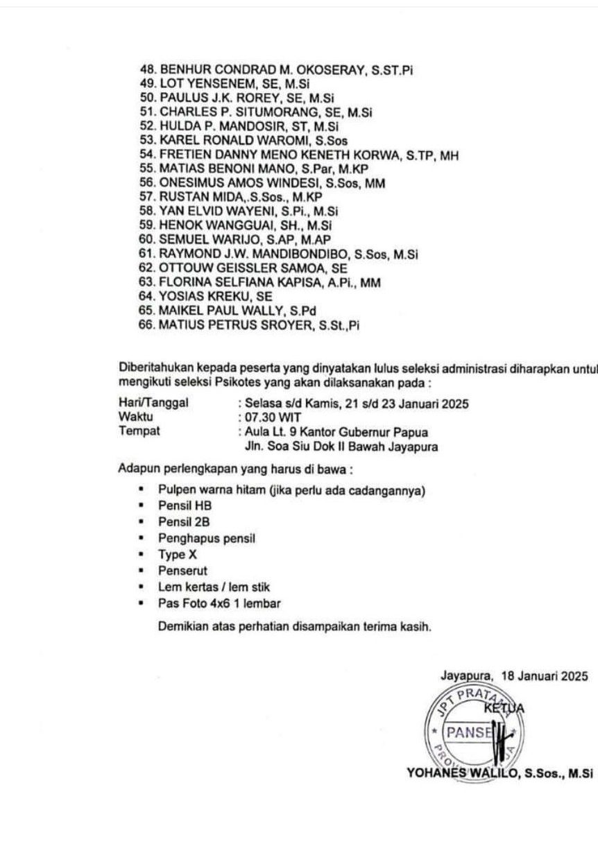 Pengumuman Seleksi JPTP Prov Papua