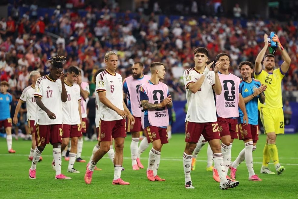 Tampak Timnas Spanyol usai laga kontra Prancis