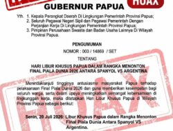 Kominfo Papua Tegaskan Surat Libur Final Piala Dunia Hoaks, ASN Diminta Tetap Masuk Kerja