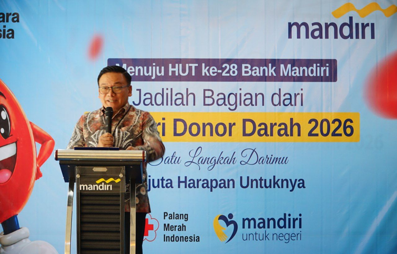 Tampak CEO Bank Mandiri Region XII Antonius Budi Setiawan, ketika menyampaikan sambutan
